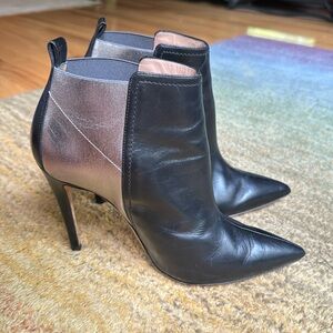 Emporio Armani Black and Metallic Silver Pointy Stiletto Boots